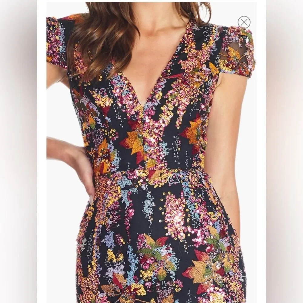RARE! Dress The Population - Corinne Floral Sequin Dress - Size L - Picture 9 of 11
